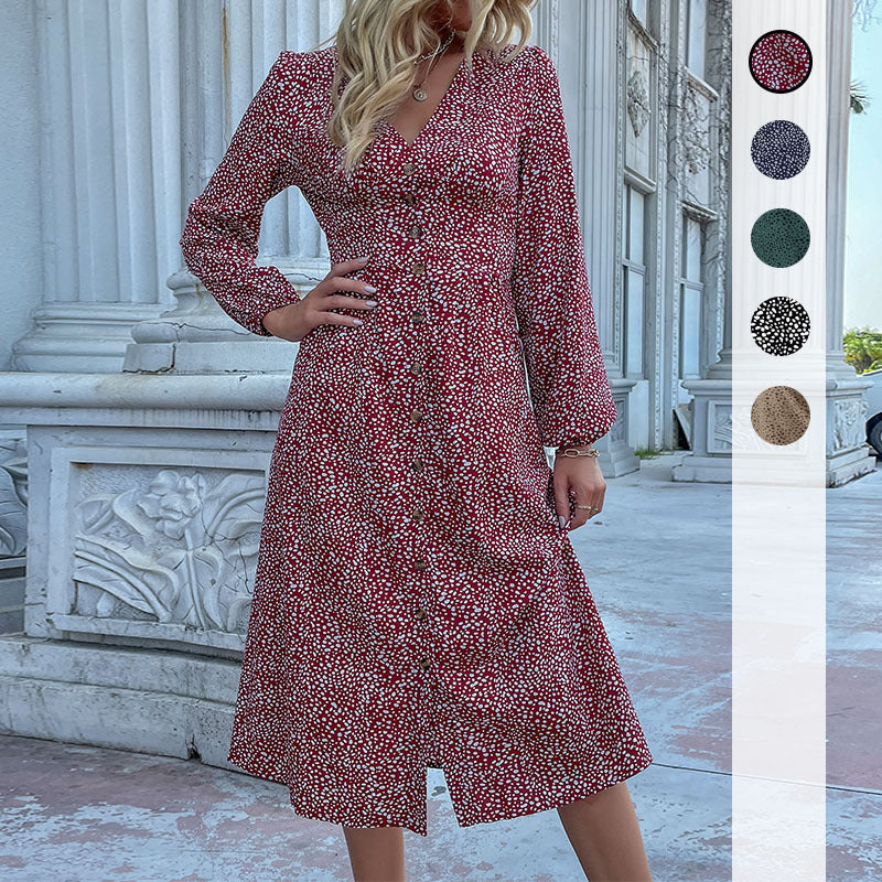 Damen Elegantes Knielanges Kleid mit Knopfverschluss Echo Archiv