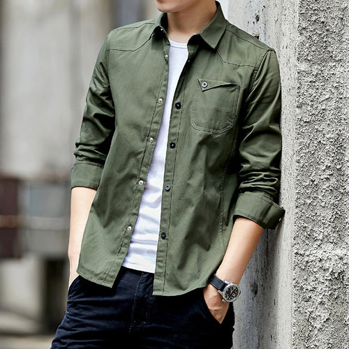 Herren Baumwoll-Overshirt im Worker-Style mit Brustpattentasche und Hemdkragen Echoarchiv