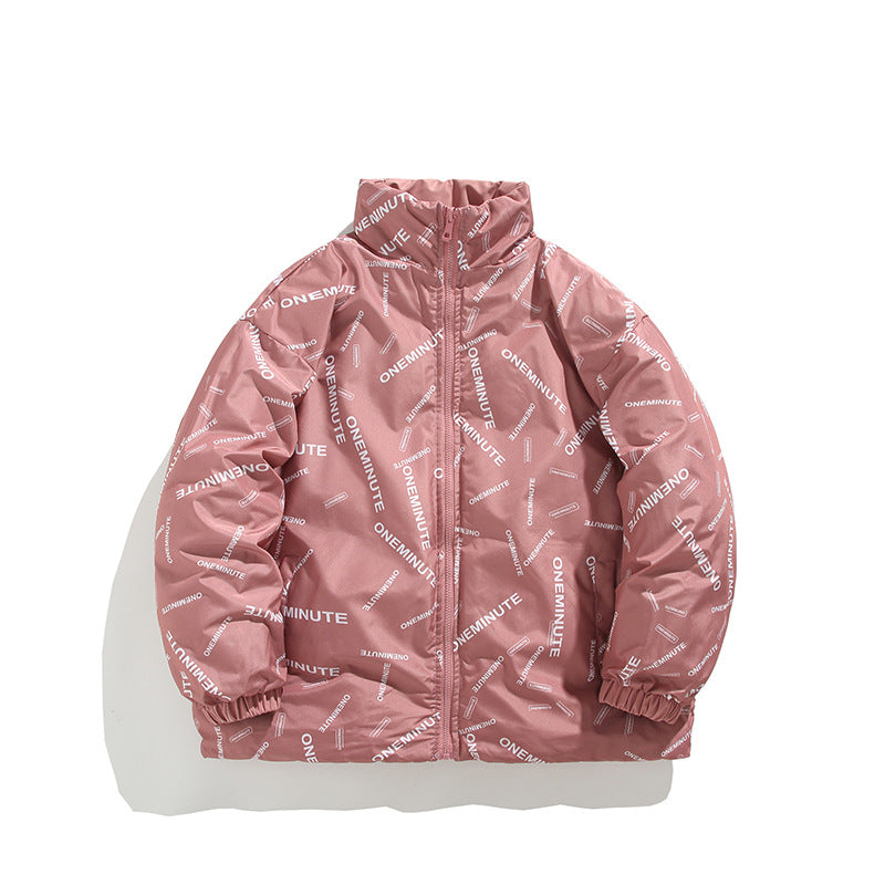 Herren Modische Steppjacke mit hohem Kragen und einzigartigem Schriftzug Echoarchiv
