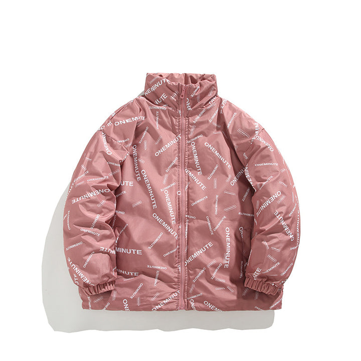 Herren Modische Steppjacke mit hohem Kragen und einzigartigem Schriftzug Echoarchiv