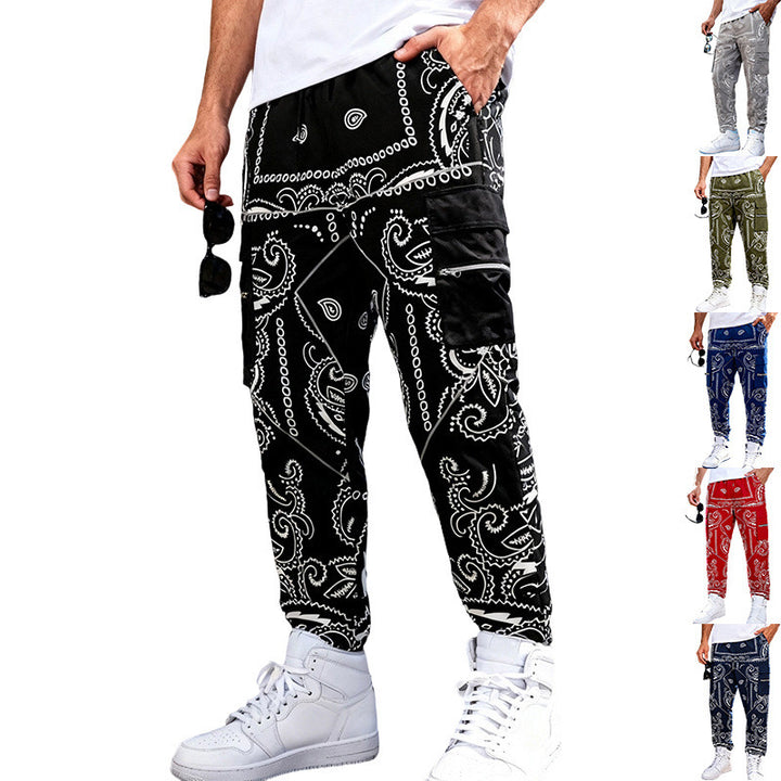 Herren Cargo-Jogginghose im Bandana-Print mit Cargo-Taschen & elastischem Bund – Bravaro