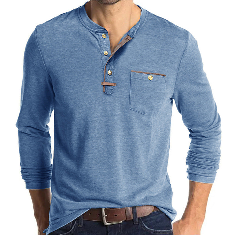 Herren Langarm-Henley-Shirt mit modischer Knopfleiste und stilvollem Taschen-Design Echoarchiv