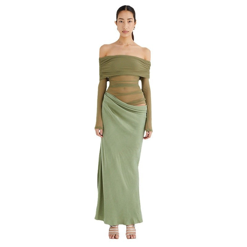 Damen Elegantes Maxikleid mit schulterfreiem Design und gerafften Details Echo Archiv