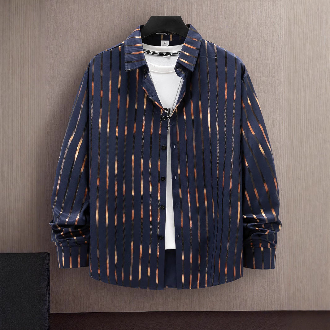 Herren Stilvolles Slim-Fit Gestreiftes Button-Up Hemd Echoarchiv