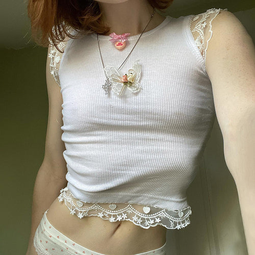 Damen zartes Crop-Top mit romantischer Spitzenkante Echo Archiv