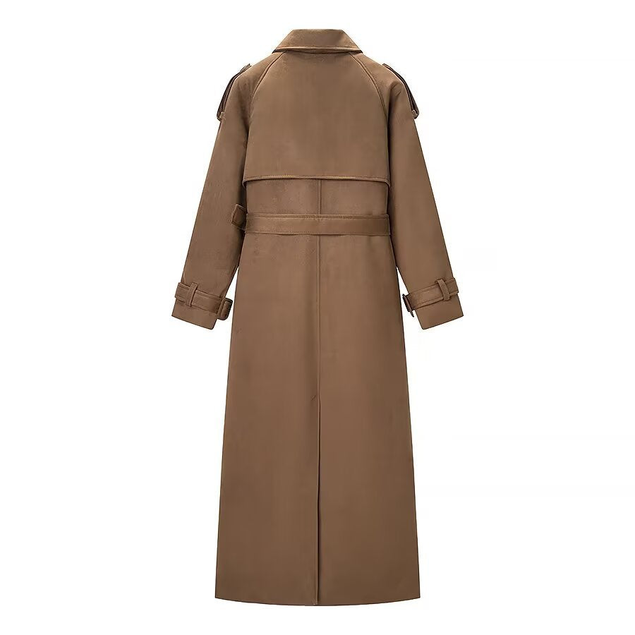 Damen Eleganter langer Taillentrenchcoat mit doppelreihiger Knopfleiste und ausgestelltem Saum Echo Archiv