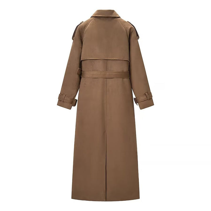 Damen Eleganter langer Taillentrenchcoat mit doppelreihiger Knopfleiste und ausgestelltem Saum Echo Archiv