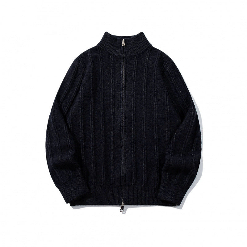 Unisex Reißverschluss-Strickjacke mit Stehkragen und vertikaler Struktur Echo Archiv