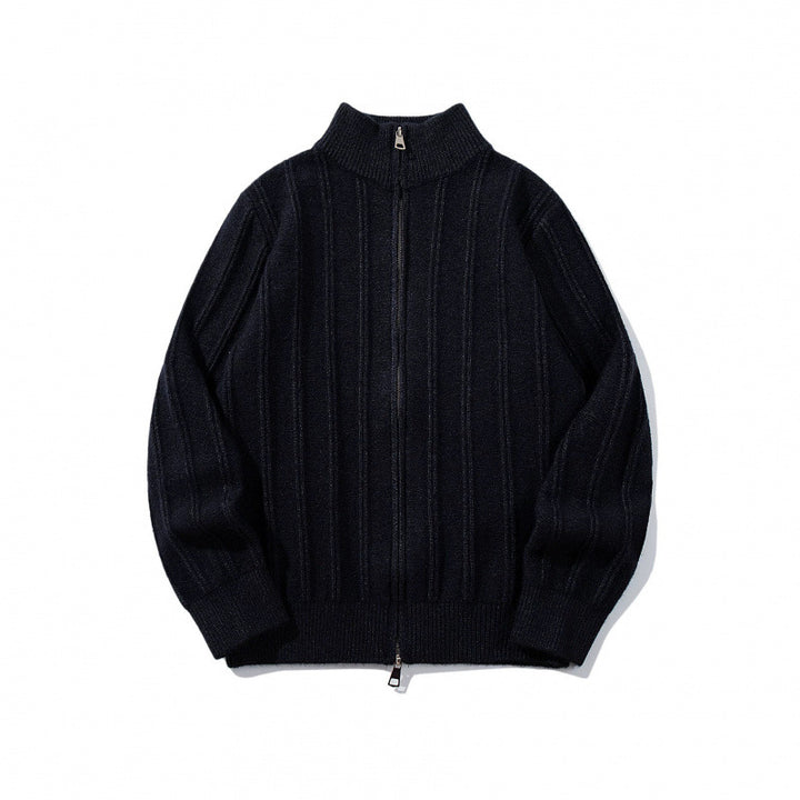 Unisex Reißverschluss-Strickjacke mit Stehkragen und vertikaler Struktur Echo Archiv
