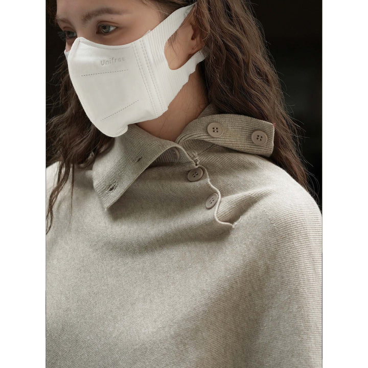 Damen Asymmetrisches Strickponcho mit Knopfkragen und Oversize-Silhouette Echoarchiv