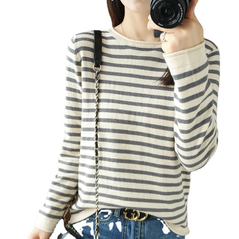 Damen Maritim inspirierter Baumwoll-Feinstrickpullover mit Streifen und leicht kastiger Silhouette Echoarchiv