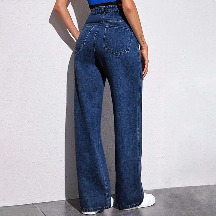 Damen nan hochgeschnittene weite Denim-Hose mit extra weitem Bein und taillierendem Bund Echo Archiv