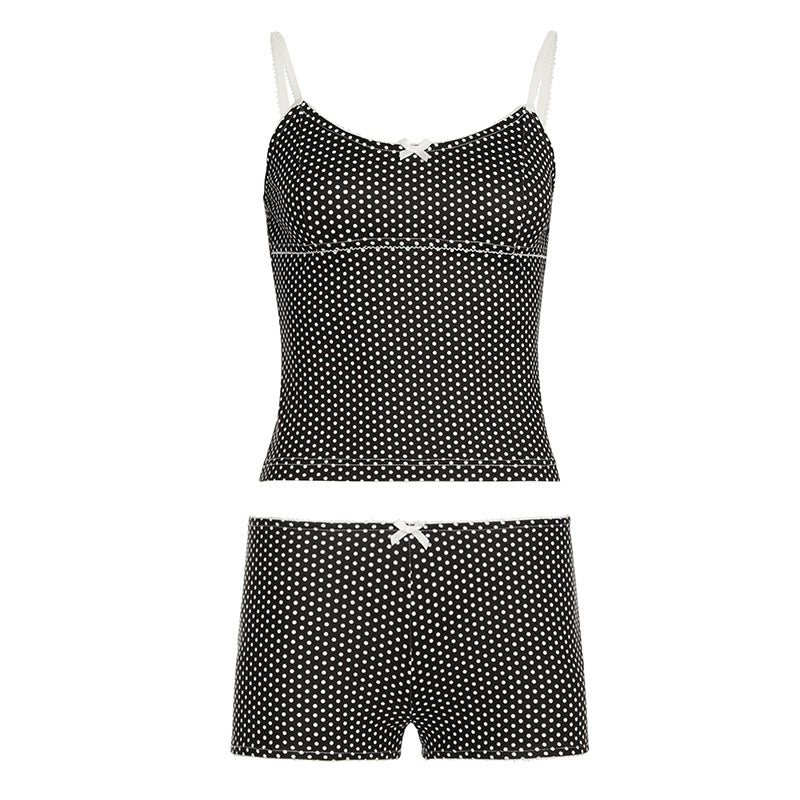 Damen Schlafshorts-Set mit Punkten und verstellbaren Spaghetti-Trägern Echo Archiv