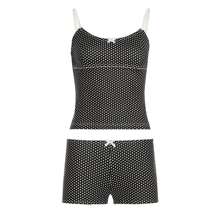 Damen Schlafshorts-Set mit Punkten und verstellbaren Spaghetti-Trägern Echo Archiv