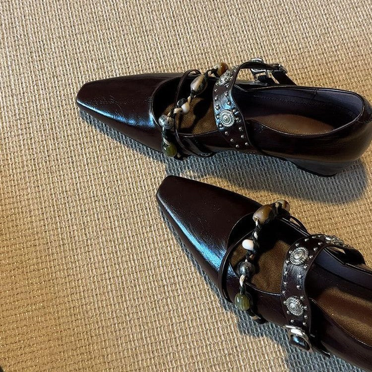Damen Verzierten Loafer‑Mules mit quadratischer Zehenpartie und Perlenriemen – Lioré