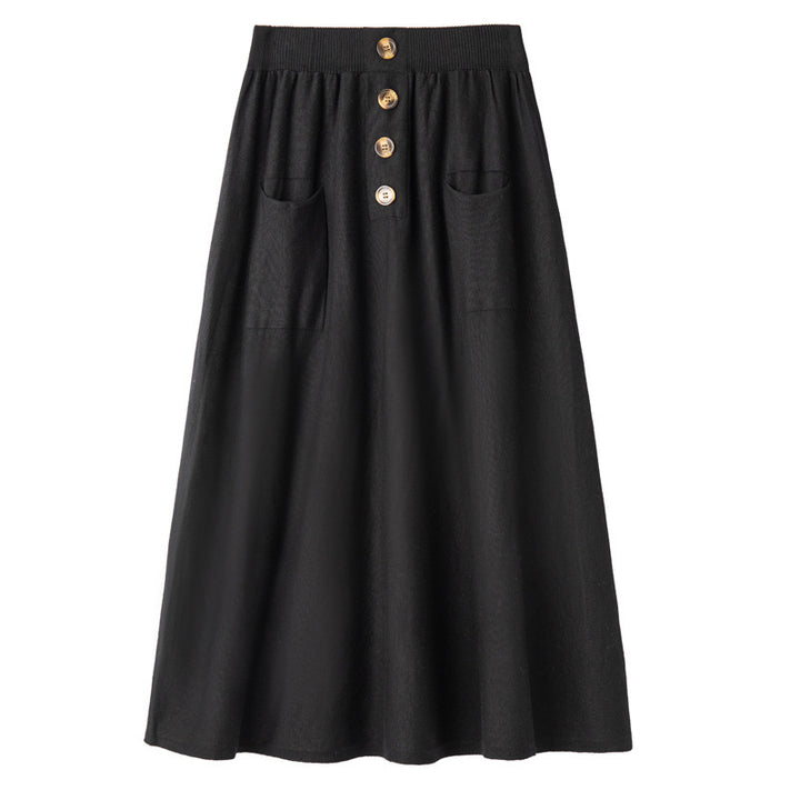 Damen Midirock aus Wollmix mit A‑Linie, elastischem Rippbund, Zierriegel‑Knopfleiste und aufgesetzten Taschen Echoarchiv