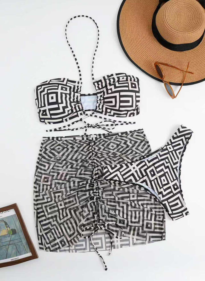Damen Stylisches Bikini-Set mit Rüschen und bindbarem Überrock Echo Archiv