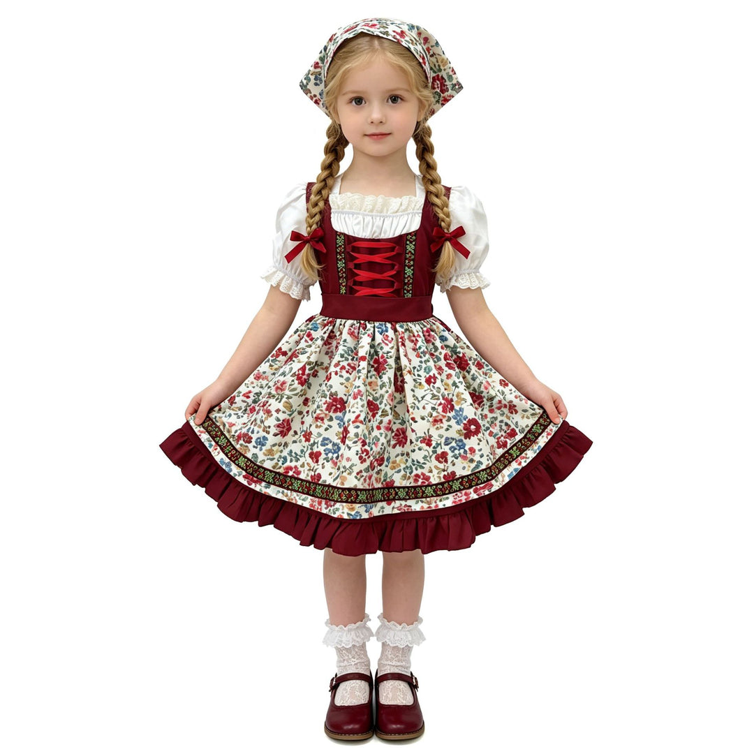 Damen nan traditionelles Kinderdirndl-Set mit bestickter Schürze, Rüschenbluse und Halstuch Echo Archiv