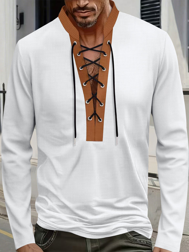 Herren modisches Langarmshirt mit einzigartigem Schnürdesign und ansprechendem Kragen Echoarchiv