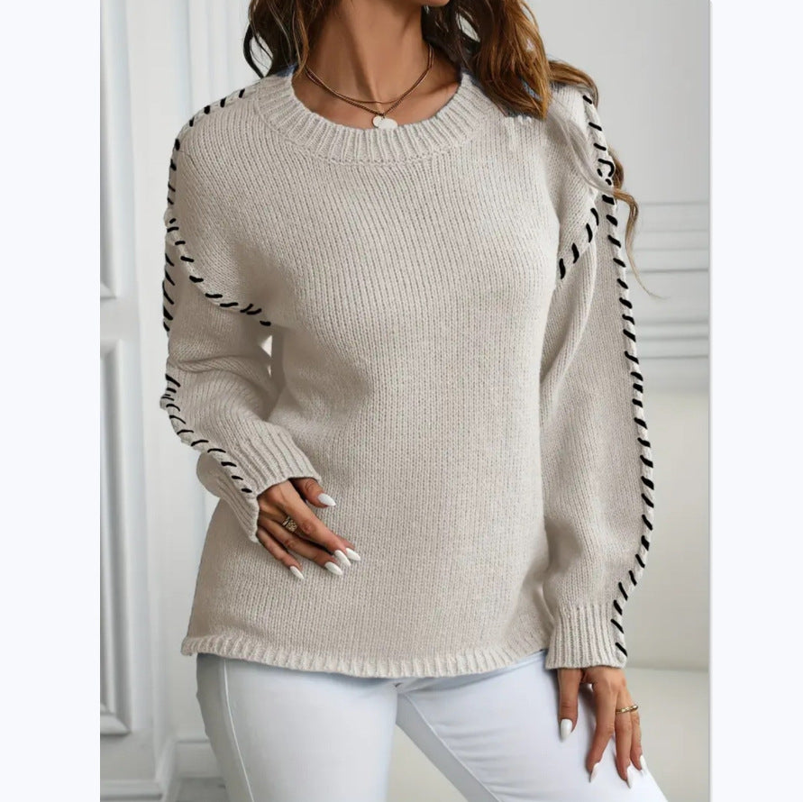 Damen Oversize Strickpullover mit dekorativem Kordel‑Zopf an Ärmeln – Mavelle