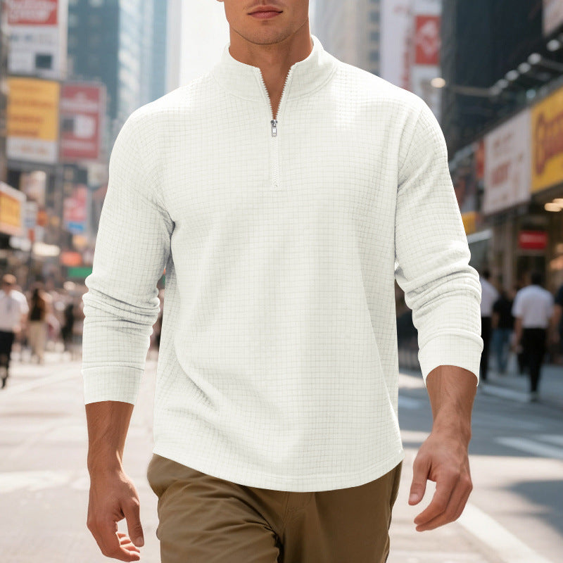 Herren sportlicher Pullover mit Halbreißverschluss und strukturierter Oberfläche Echoarchiv