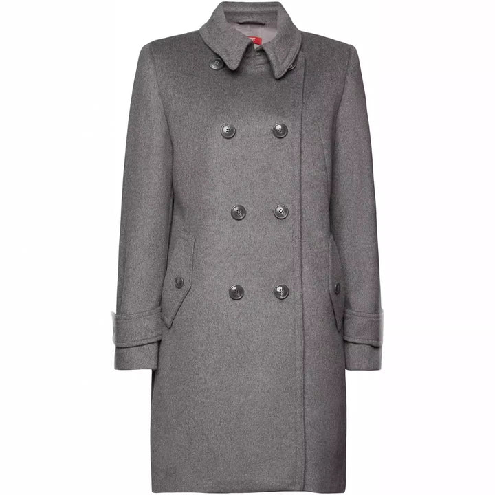 Damen Midilanger Doppelreihiger Marineinspirierter Wollmix-Peacoat mit Pattentaschen Echoarchiv