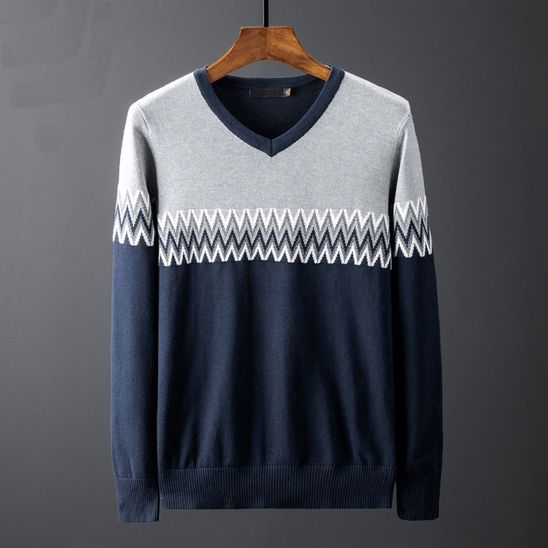 Herren eleganter V-Ausschnitt Pullover mit grafischem Muster Echoarchiv