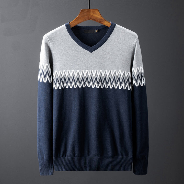 Herren eleganter V-Ausschnitt Pullover mit grafischem Muster Echoarchiv