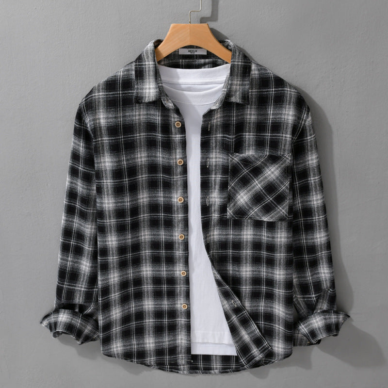 Herren Kariertes Flanell-Overshirt mit weicher Baumwollstruktur, Brusttasche und Relaxed-Fit Echoarchiv