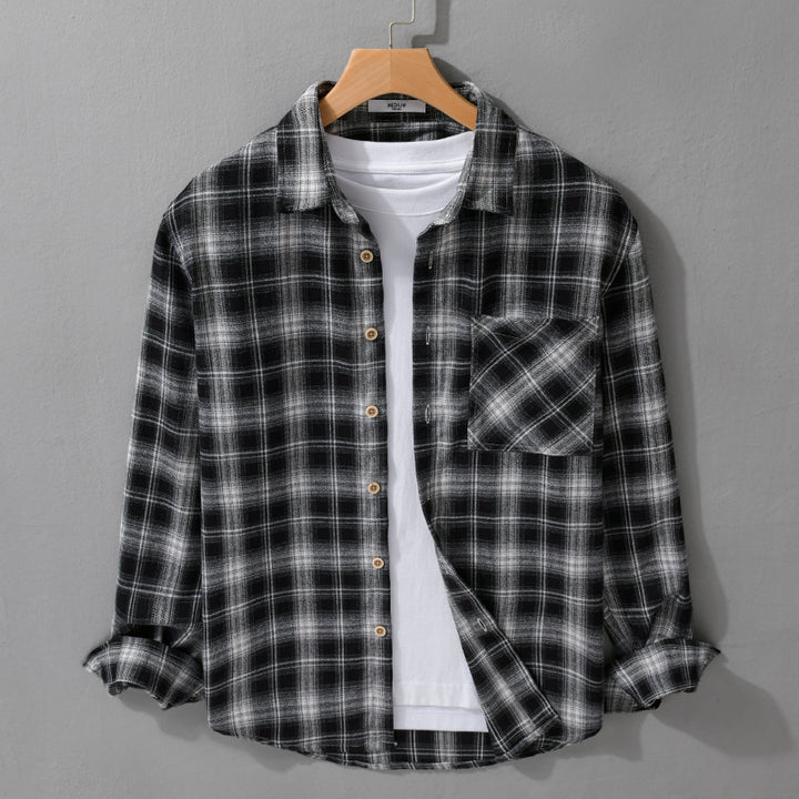 Herren Kariertes Flanell-Overshirt mit weicher Baumwollstruktur, Brusttasche und Relaxed-Fit Echoarchiv