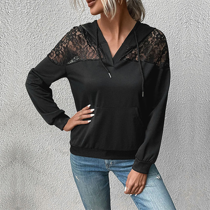 Damen Kapuzenpullover mit Spitzen‑Einsatz und V‑Ausschnitt Echoarchiv