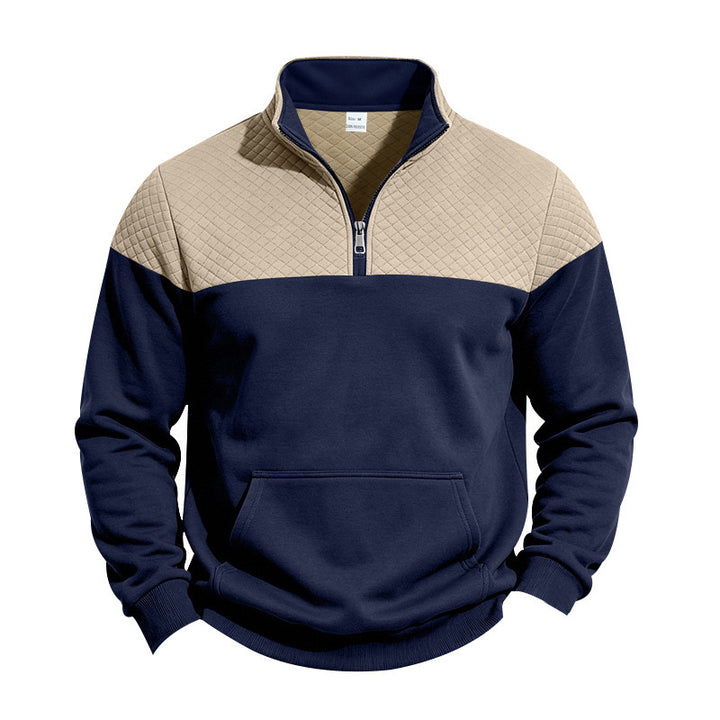 Herren Stehkragen-Sweatshirt mit Halbzip, gesteppter Schulterpasse und Kängurutasche Echoarchiv