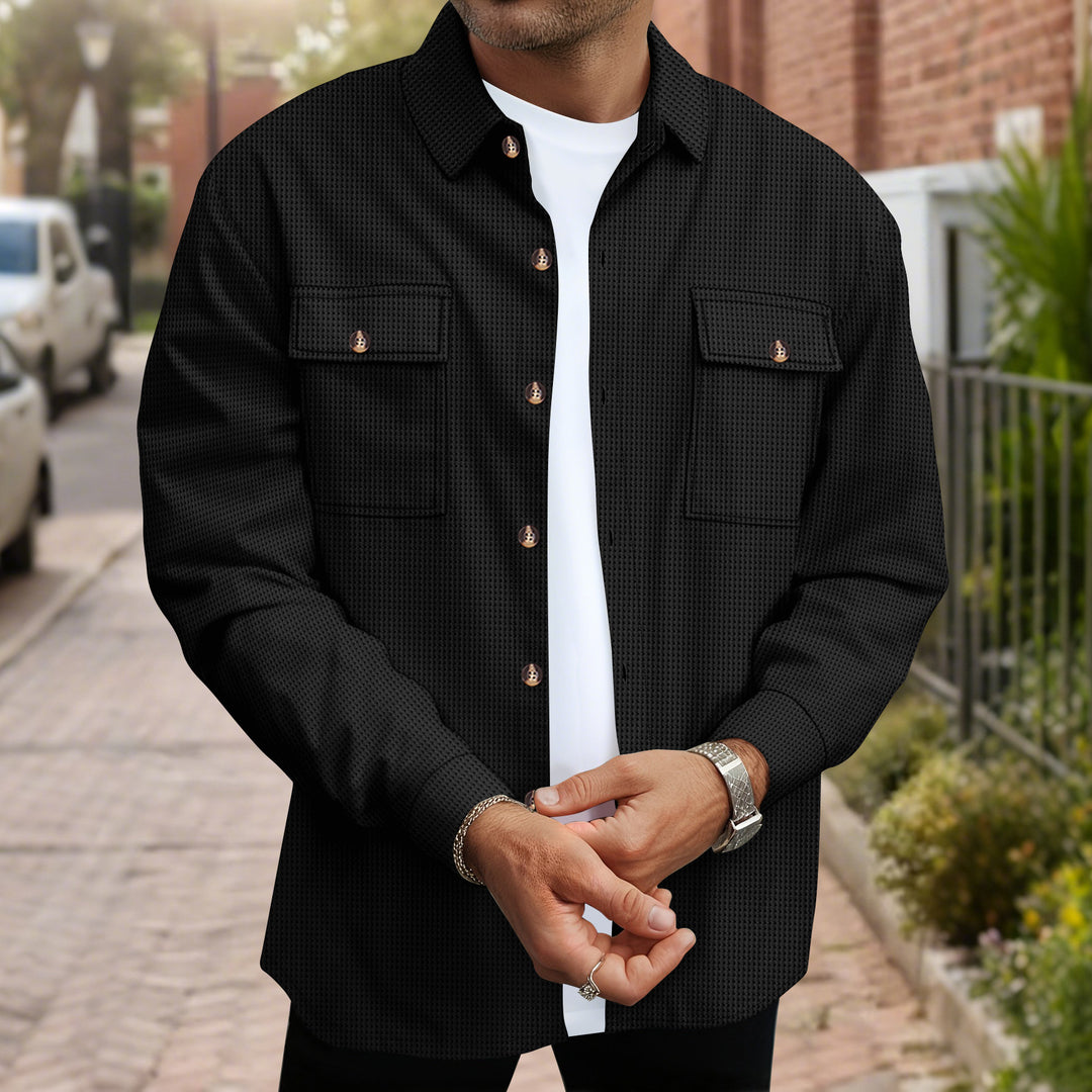 Herren modische Hemdjacke mit durchgehender Knopfleiste und Brusttaschen Echoarchiv