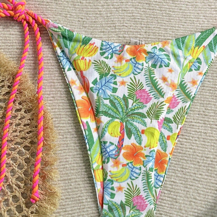 Damen Triangel-Bikini mit buntem Blumenmuster und trendigen Bindebändern Echo Archiv