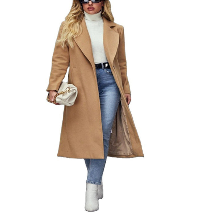 Damen Maxilanger Wollmix-Classiccoat mit minimalistischer Taillierung und verdeckter Knopfleiste Echoarchiv