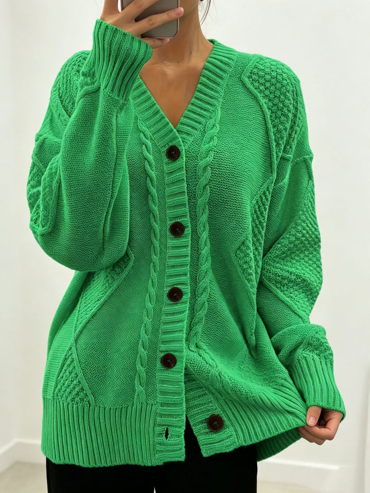 Damen Oversize Strickcardigan mit Zopf- und Strukturdetails – Veloura