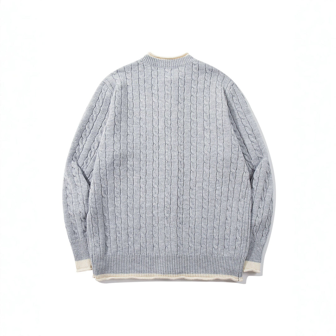 Unisex Kabelstrick-Cardigan mit Rundhals, kontrastierten Bündchen und durchgehender Knopfleiste Echoarchiv