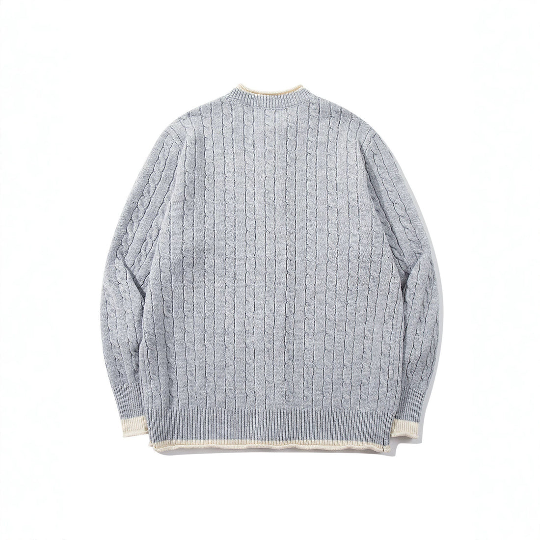 Unisex Kabelstrick-Cardigan mit Rundhals, kontrastierten Bündchen und durchgehender Knopfleiste Echoarchiv