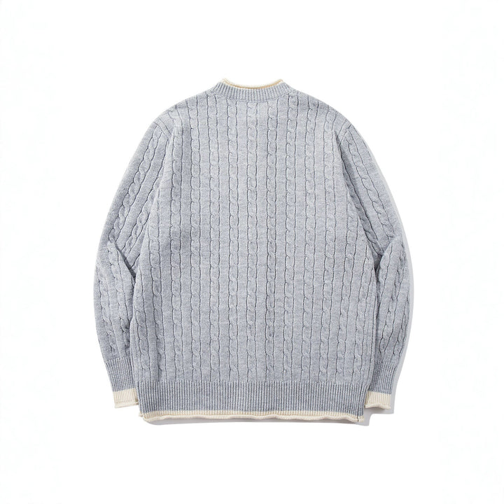 Unisex Kabelstrick-Cardigan mit Rundhals, kontrastierten Bündchen und durchgehender Knopfleiste Echoarchiv