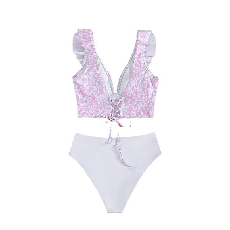 Damen Triangel-Bikini mit modischem Leopardenmuster und Rüschendetails Echo Archiv