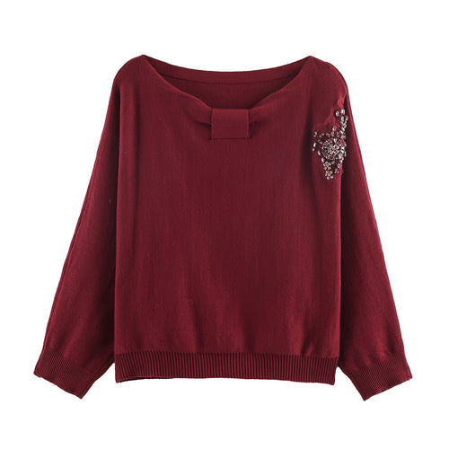 Damen Feinstrick-Pullover mit breitem U-Boot-Ausschnitt und Perlenapplikation Echo Archiv