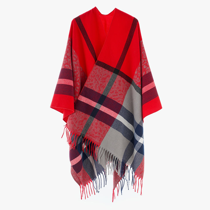Damen Übergroßer Poncho mit Fransen und Karomuster Echo Archiv