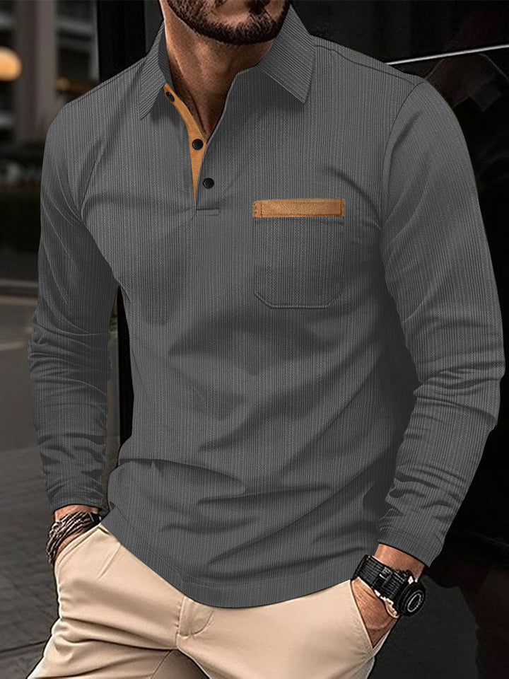 Herren Langarmshirt mit strukturiertem Design und Kontrastkragen Echoarchiv