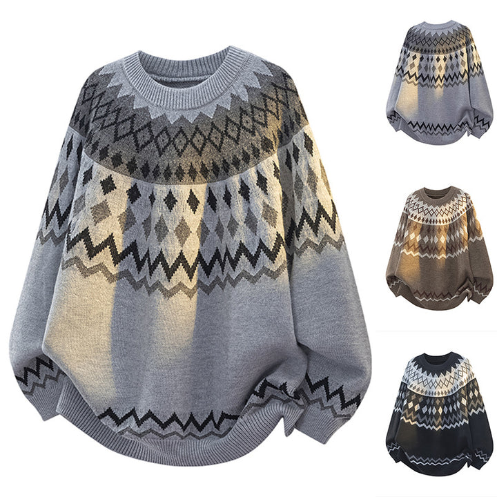 Damen Grobstrickpullover mit grafischem Muster Echoarchiv