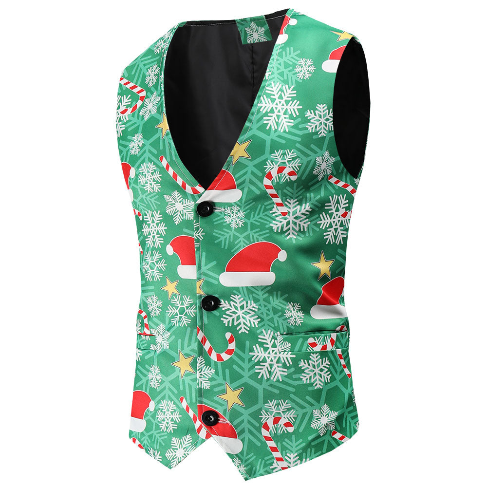 Herren Festliche Satinweste mit Weihnachtsmotiv, taillierter Schnitt und V‑Ausschnitt Echo Archiv