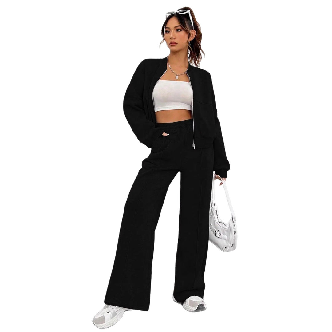 Damen Loungewear-Set mit kurzem Reißverschluss-Bomber und weiter High-Waist Jogginghose – Élanora
