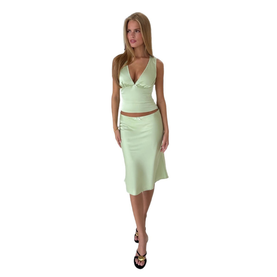 Damen elegantes Zweiteiler-Set mit V-Ausschnitt und fließendem Material Echo Archiv