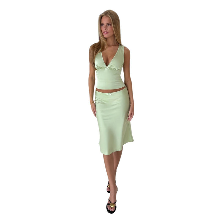 Damen elegantes Zweiteiler-Set mit V-Ausschnitt und fließendem Material Echo Archiv