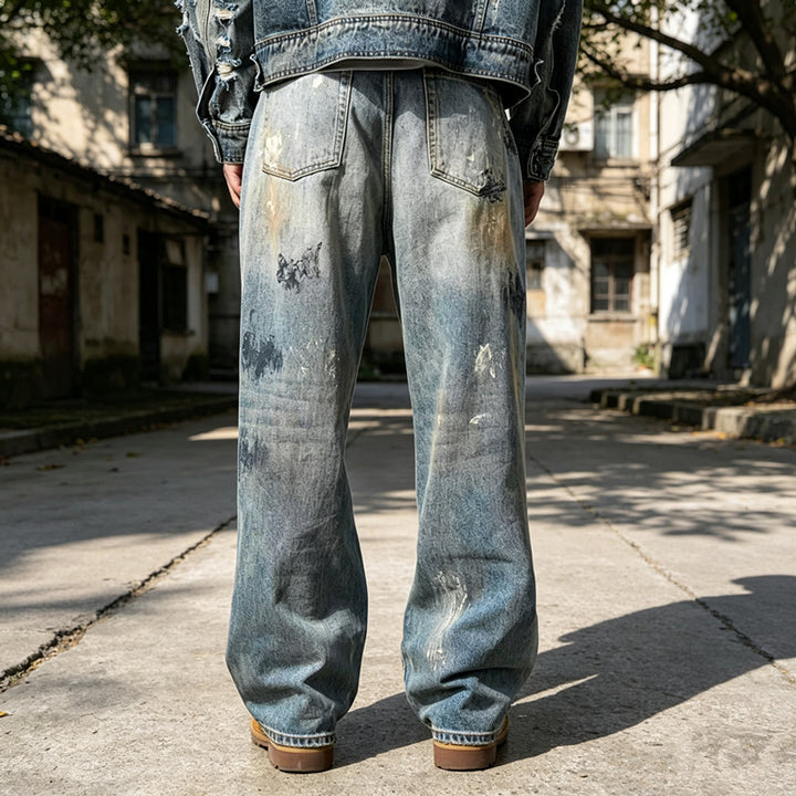 Herren Weite Denim-Jeans im Used-Look Echoarchiv