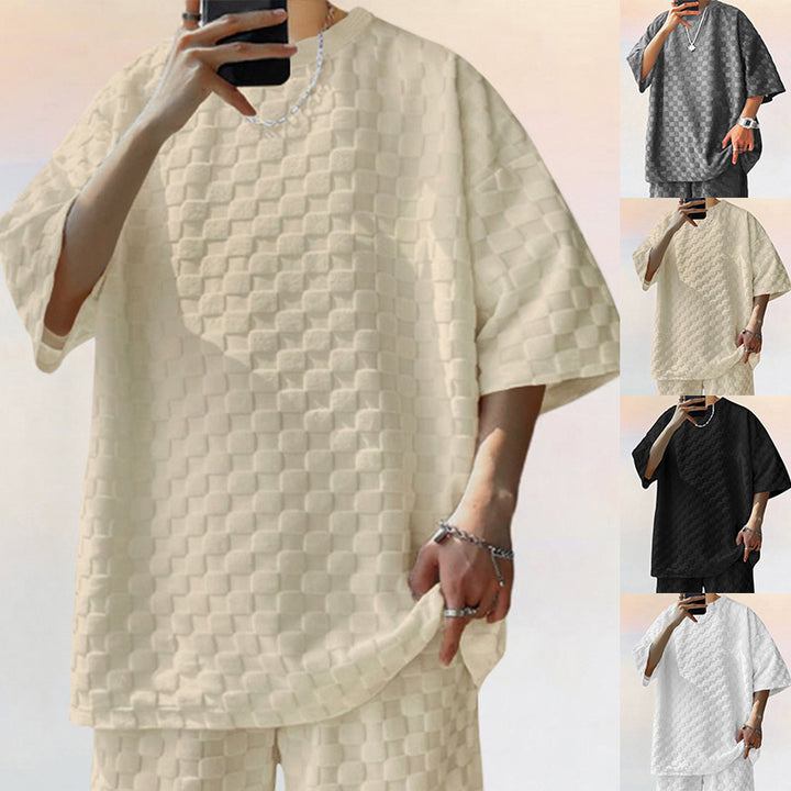 Herren lässiges Kurzarmshirt aus strukturierter Baumwolle Echoarchiv